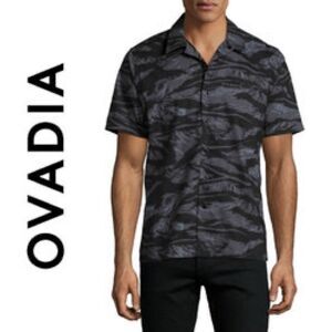 OVADIA & SONS Luxury Camp Shirt Tiger Camo Print Hawaiian Shirt Italy Made XL